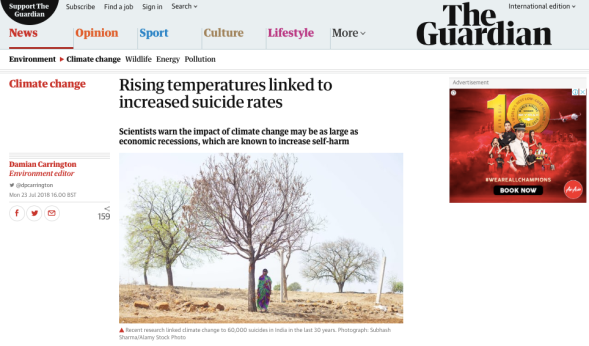 Rising temperatures linked to increased suicide rates | Environment | The Guardian