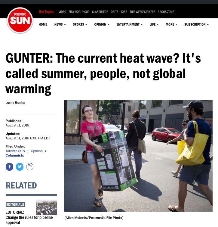 GUNTER - The current heat wave? It_s summer not global warming | Toronto Sun